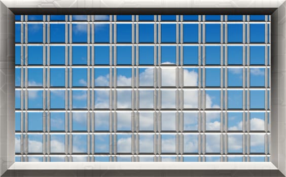 great image of a perfect blue sky through the bars or grill