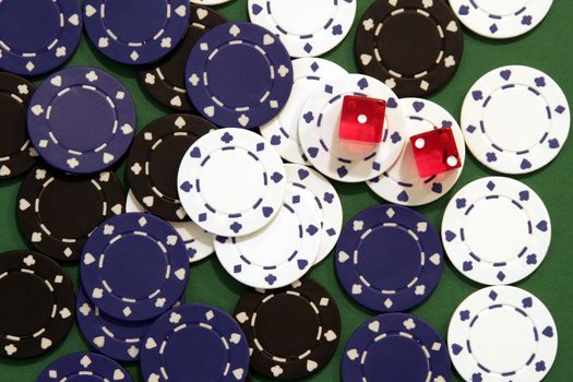 Casino Chips, Two Dices