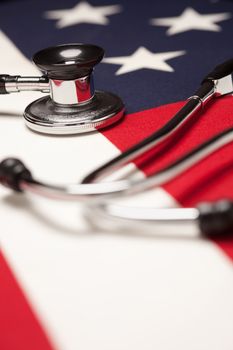 Stethoscope on American Flag with Selective Focus.