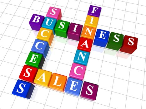 3d colour boxes crossword - business; success; finance, sales