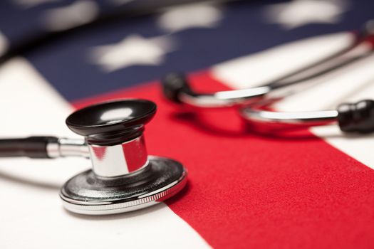 Stethoscope on American Flag with Selective Focus.