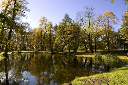 Fall colors in Paezeriai park. Lithuania