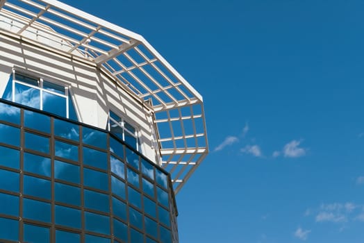 office building with reflected by sky,Hi-tech  architecture