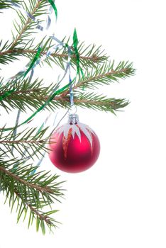 Christmas tree ornaments, white background