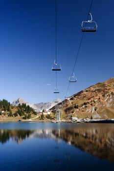 ferry cable mirrored in lake