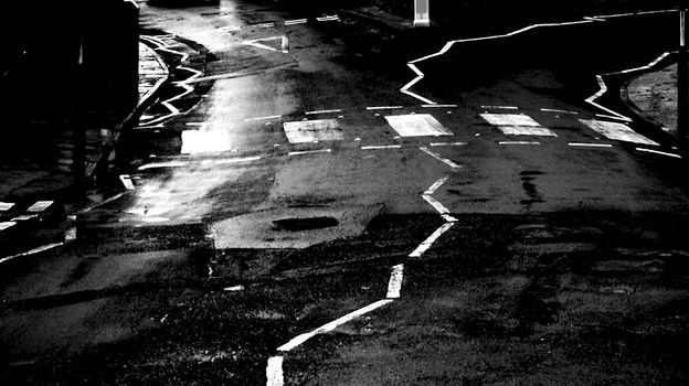Black and white abstract of zebra road crossing zig zags