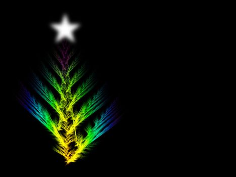 A christmas tree fractal design with star against a black copyspace