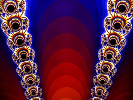 Theatre Spotlights Abstract Fractal was created inspired by the curtains of a stage and the old fashioned spot lights that use to be used at a drive-in movie theatre show.
