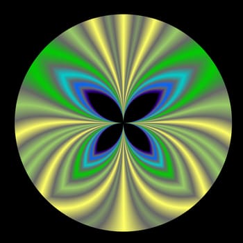 An abstract image designed in cool colors to look like a stylized butterfly.