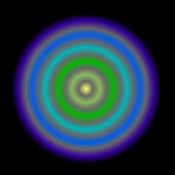 A target shaped image done in the colors of the cool side of the visible spectrum.