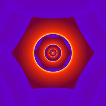 An abstract image that is hexagonal in shape with a bolt like central core.
