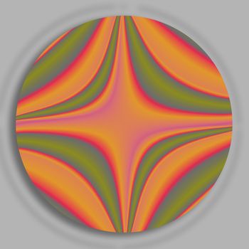 A spring fractal done in warm shades of orange and green with a hint of pink floating on a soft gray background. 