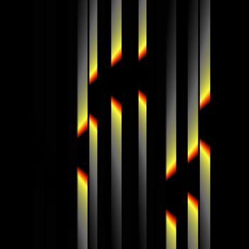 An abstract fractal done is shades of black, gray, orange, and yellow. The color breaks resemble the tip of a match.