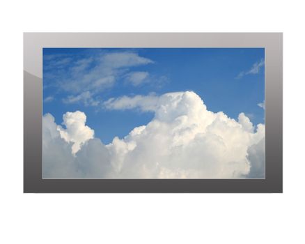 Plasma TV with nice blue sky and  Clouds Display