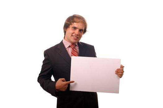 businessman with white chart over white background