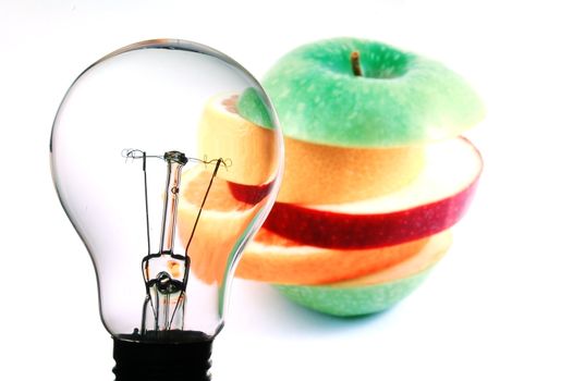 bulb and fruit showing concept of healthy food