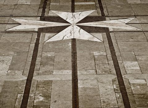 Courtyard marble Maltese Cross in a palace in Malta