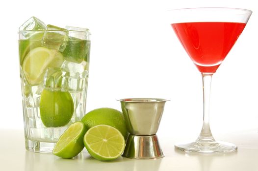 red and green alcoholic drinks on a party
