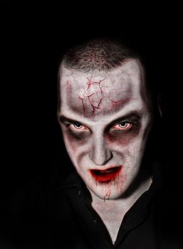 Portrait photo of a scary undead or zombie male human        