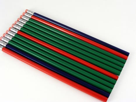 A display of red, green and blue pencils