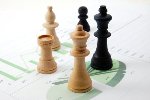 chess man over business chart admonish to strategic behavior