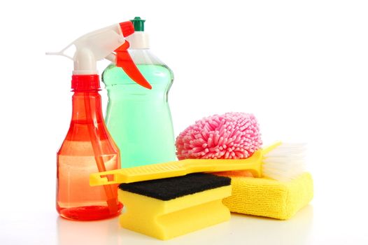 cleaning supplies isolated on a white background