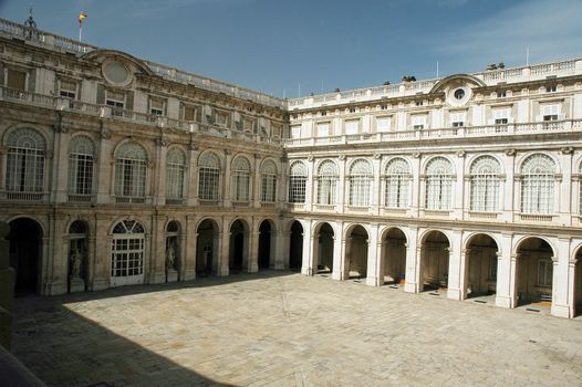 atrium of madrid palace with columnar and blue sky