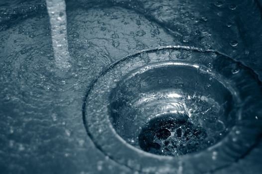 water flow into the drain in the kitchen