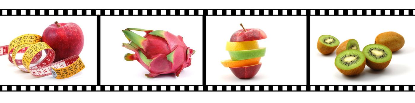 film strip with fruit collection showing healthy lifestyle