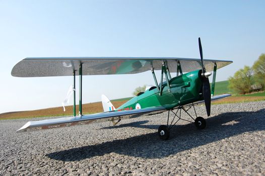 old vintage remote controlled model or toy biplane