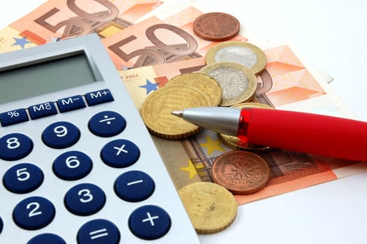 macro of euro bills and coins can be used as background