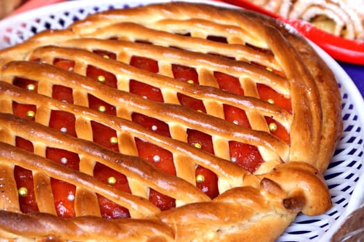 A pie with red filling