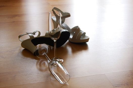 sexy high heels and champange or sparkling wine glass