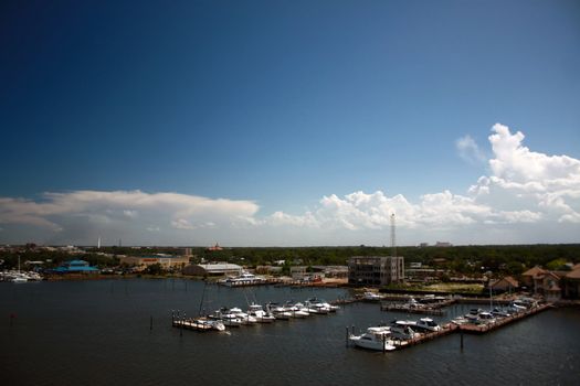 a birds eye view of a marina in daytona beach, florida