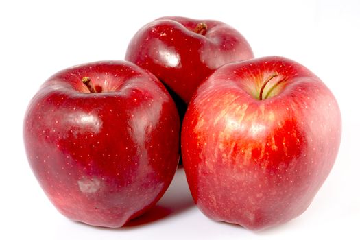 Three red apples on white background.                               