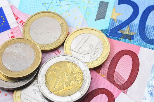 euro money background with coins and bills