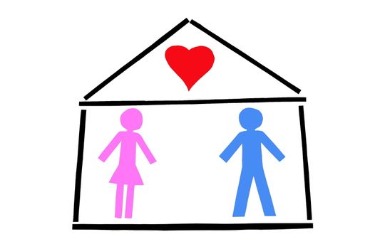 Young couple in a house isolated on white background