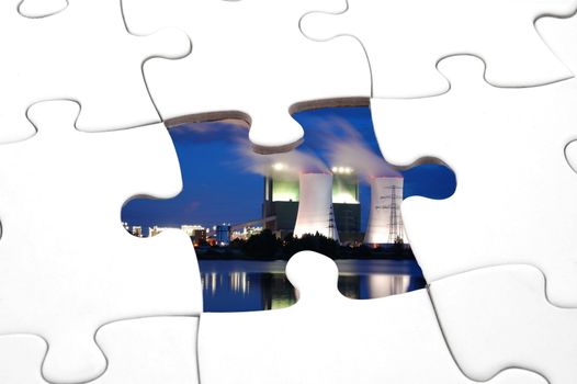 puzzle and industry showing business or pollution concept