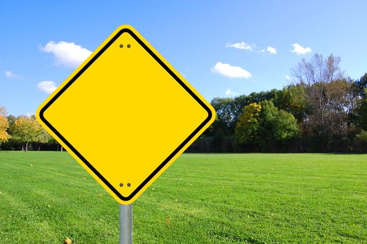 blank and empty yellow road sign with copyspace