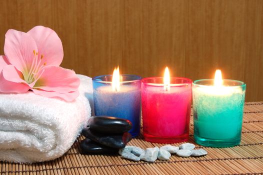 spa, zen and wellness still life with flowers and stones