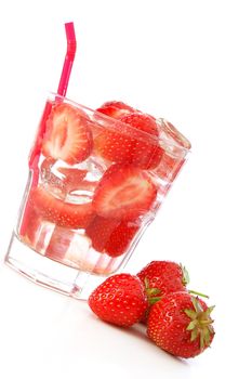 glass of strawberry fruit drink with healthy vitamins