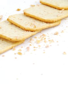 rectangular cheese crackers isolated on white background