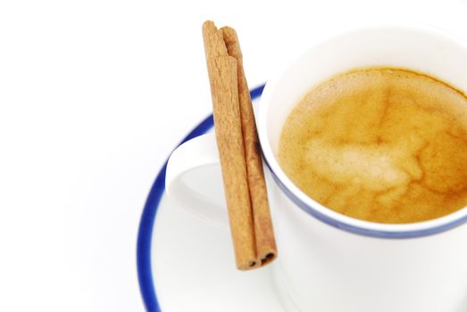 breakfast set with a espresso coffee and cinnamon (isolated on white background)