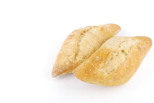 two fresh and baked white wheat bread (isolated on white background)