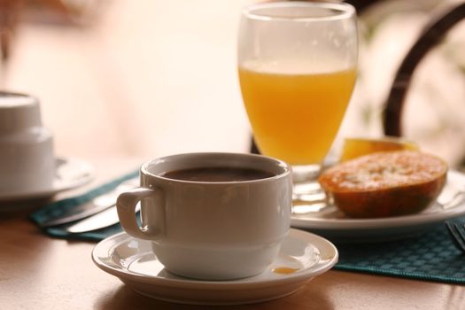 breakfast time with coffee and glass juice