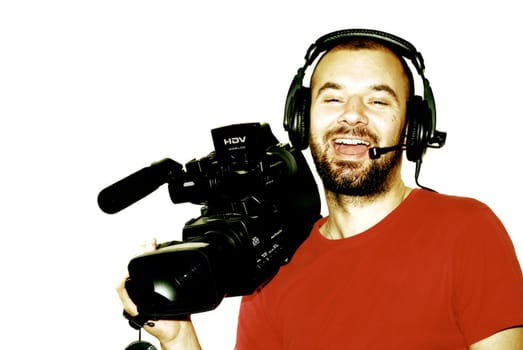 image with a television cameraman working with camera