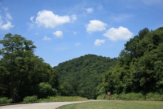 A winding road through Virginia's scenic Blue Ridge Mountains