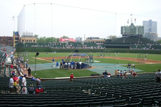 Batting practice before a Cubs - Atlanta Braves contest, during a prior season.