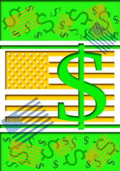 abstract creative symbolic textured image of the flag and currency of America