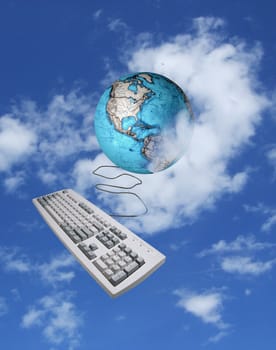 The key board and globe in blue sky